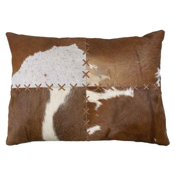 Hnědý kožený polštář s výrazným stehem Stitch Cow - 45*60*15cm Mars & More