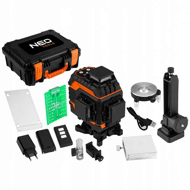 Laser 3D 12 Linií Zelený Kufr, Zaměřovací Kotouč 75-140 Neo Tools