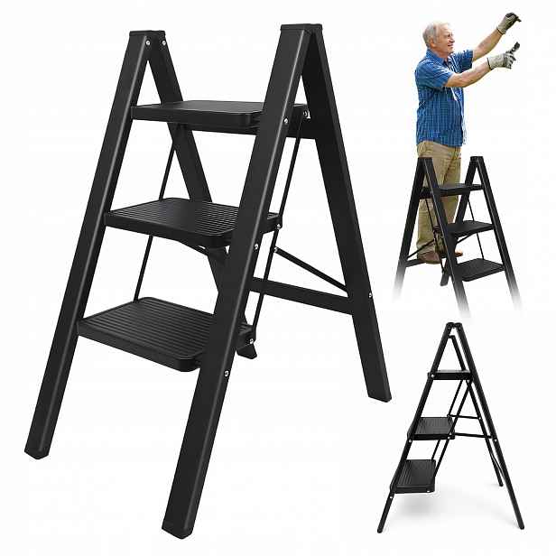 Žebřík Ocelový, 3-STUPŇOVÝ, Do 150 Kg, Malý, Černý