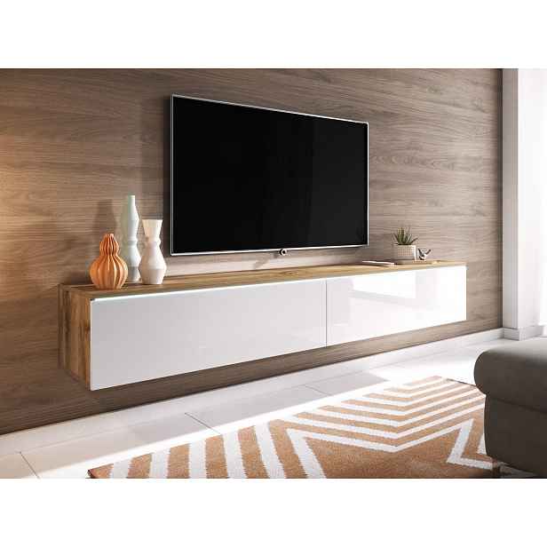 Kvalitní TV stolek Lancome, wotan/bílý lesk + LED