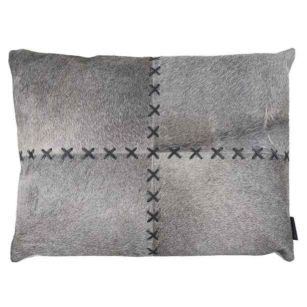 Šedý kožený polštář s výrazným stehem Stitch Cow  - 45*60*15cm Mars & More