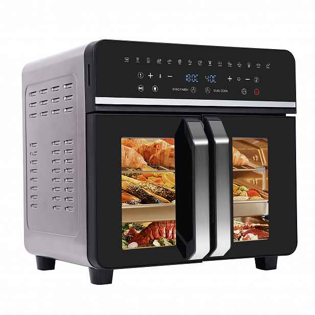 TEMU Horkovzdušná fritéza se dvěma zónami, 23L horkovzdušná fritéza, XXL trouba 2200 W s LED dotykovým displejem, 15 programů, s knihou receptů,