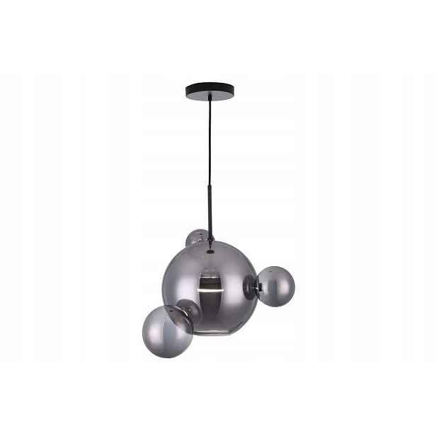 Závěsná Led lampa černá skleněná kouřová koule 30 cm 3 skleněné kuličky Reality