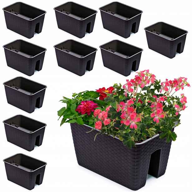10 x Krabička Květináč 27,2 x 39,6 cm Rattan Umbra Bronz 13L zábradlí