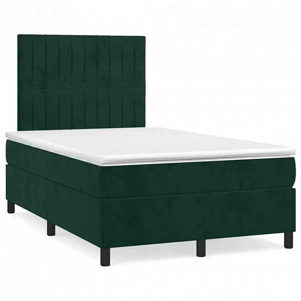 vidaXL Box spring postel s matrací tmavě zelená 120 x 200 cm samet