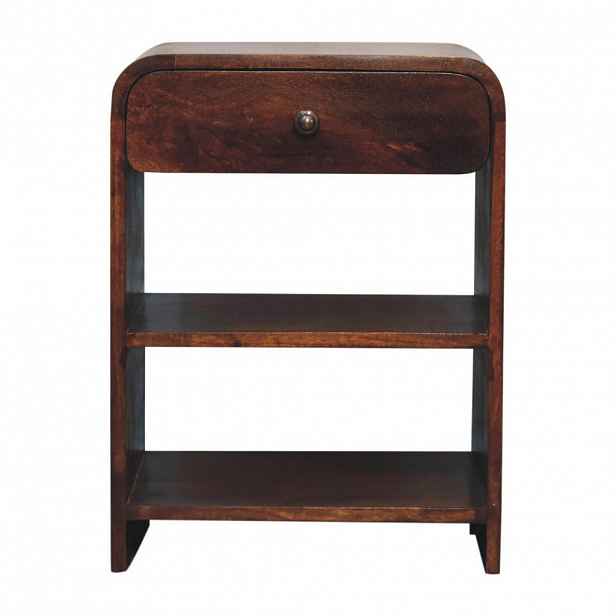 Artisan Furniture NOČNÍ STOLEK S povrchem v barvě sametu a mochy, 1 zásuvka, 1 otevřená přihrádka, tmavě hnědý