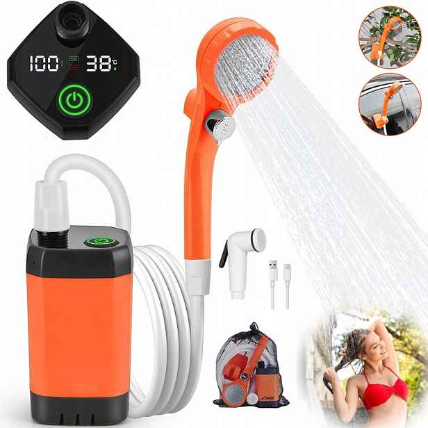 Přenosná Turistická Sprcha S Pumpičkou A Hadice 2M, Led, Usb, Na Kempování, Pláž