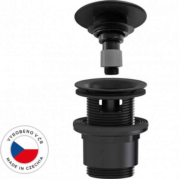 Umyvadlová výpusť - 5/4“ click-clack s přepadem - neuzavíratelná - plast - 35/50mm - černá matná