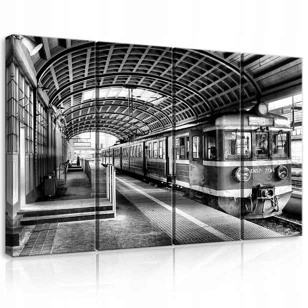 Obraz 120x80 Vlak stanice nástupiště černobílé město architektura cestování