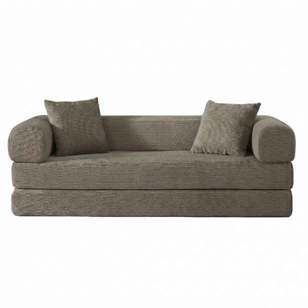 Urban Meuble ROZKLÁDACÍ POHOVKA z manšestru v barvě taupe – 2 v 1 podlahová pohovka a postel pro hosty bez montáže