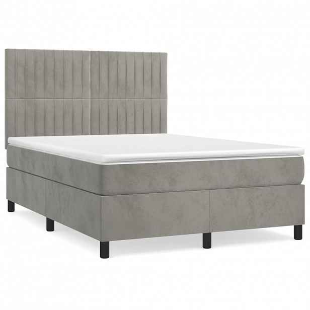vidaXL Box spring postel s matrací světle šedá 140x190 cm samet