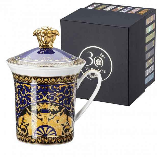 Hrnek s víčkem Versace Medusa Blue, limitovaná kolekce 30 let