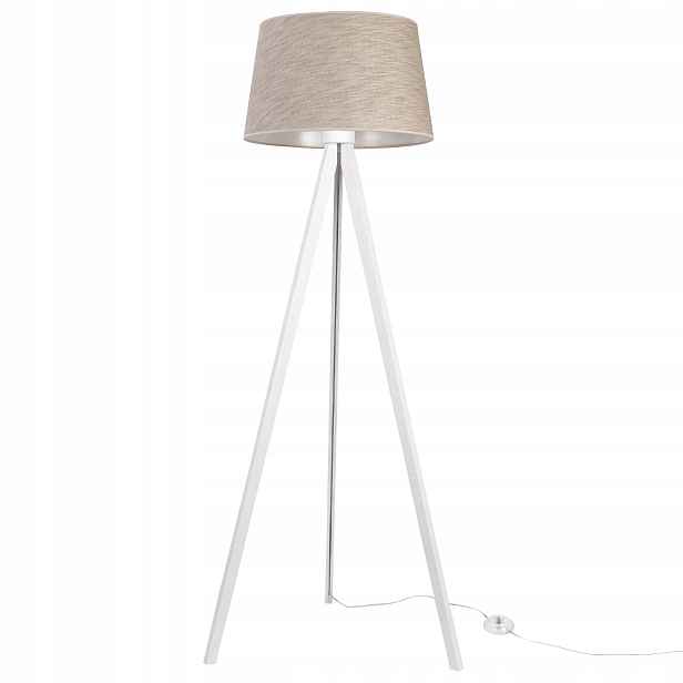 Stojací lampa trojnožková s stínítkem béžová lněná boho do ložnice E27