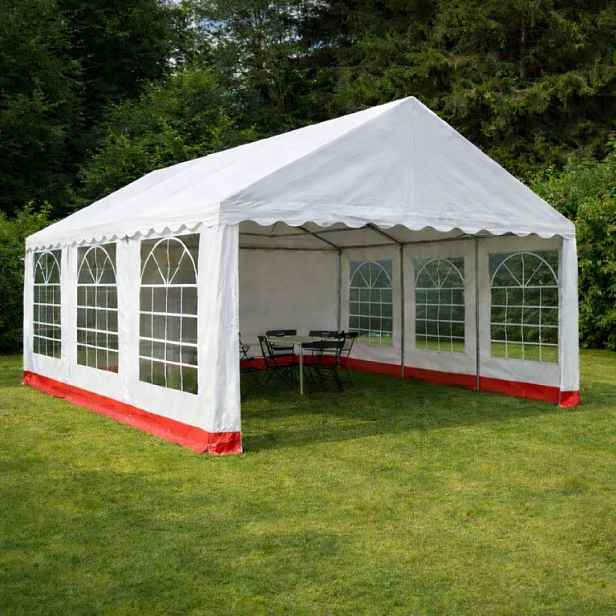 Zahradní párty stan 6×4 m, bílý a červený pruh, PVC 400 g/m²
