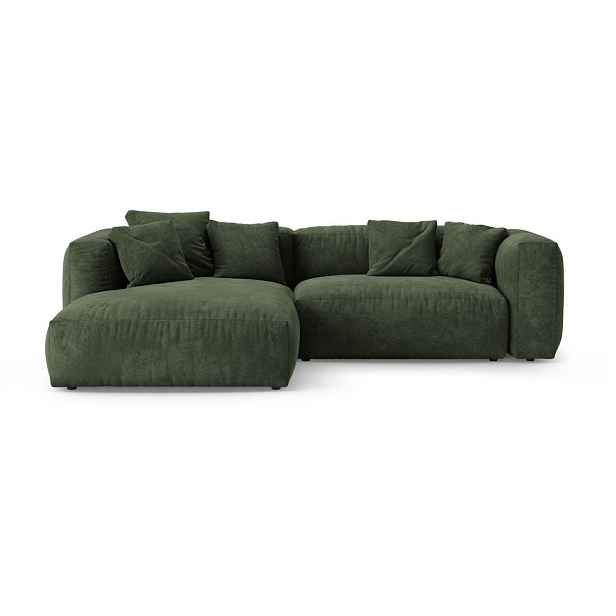 Zelená sametová rozkládací modulární rohová pohovka (levý roh/s lenoškou) Martina – Micadoni