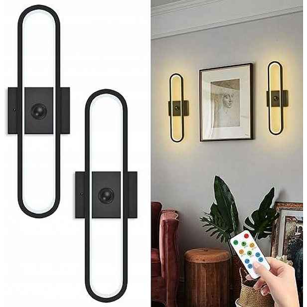 Nástěnná lampa Loft Led moderní černá s dálkovým ovládáním, 2 ks 40x16 cm