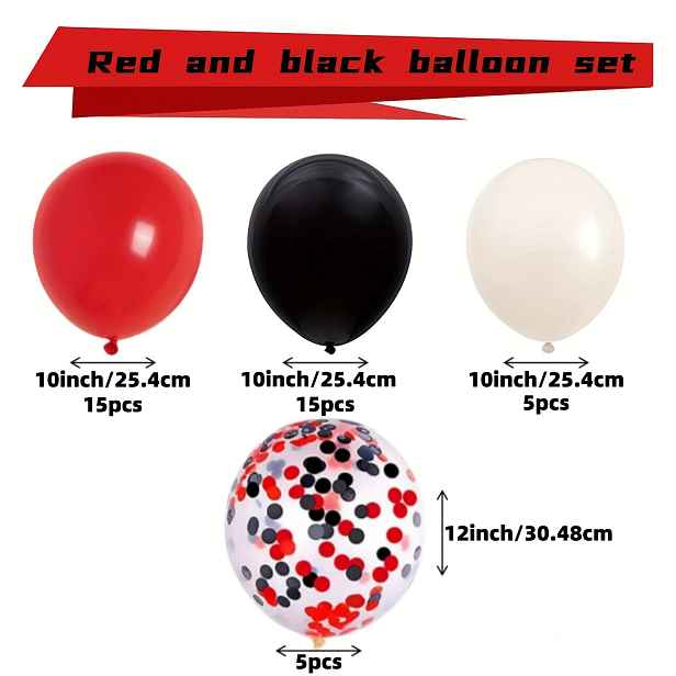 TEMU 40 ks červeno-černých latexových balónků s konfetami – ideální pro Halloween, narozeniny, svatby, výročí, zásnuby, promoce, Nový rok, Valentýna,