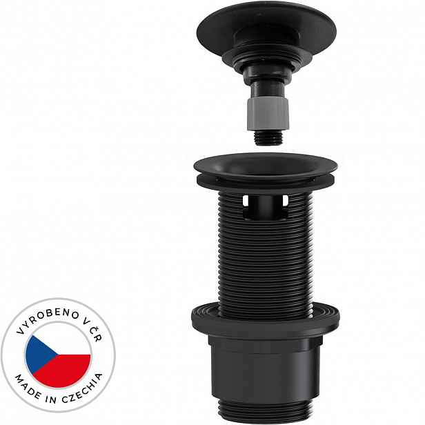Umyvadlová výpusť - 5/4“ click-clack s přepadem - neuzavíratelná - plast - 67/82mm - černá matná
