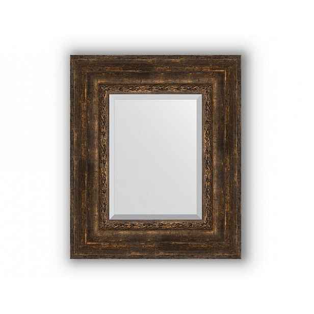 Zrcadlo s fazetou v rámu, patinovaný dřevěný ornament