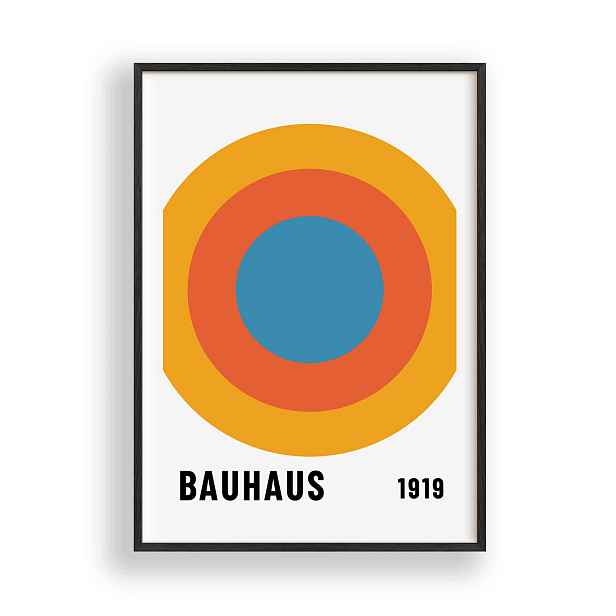 Obraz Bauhaus Geometrická kola Plakát Rámeček Dřevěný Černý 30x42 cm