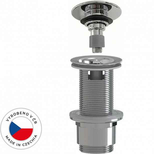 Umyvadlová výpusť - 5/4“ click-clack s přepadem - neuzavíratelná - plast - 67/82mm - chrom