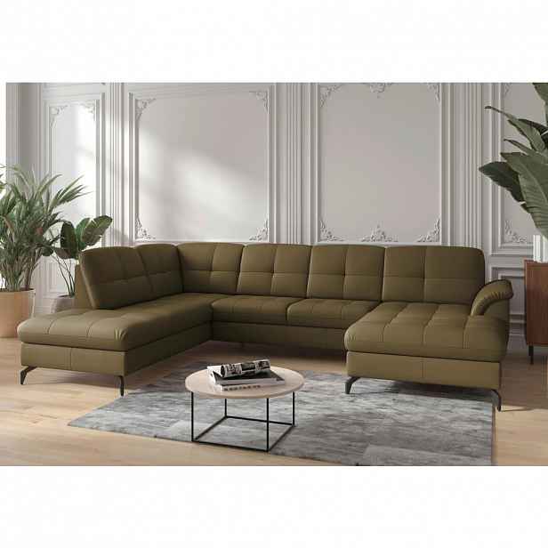Sit & More SEDACÍ SOUPRAVA, textil, kůže, olivově zelená