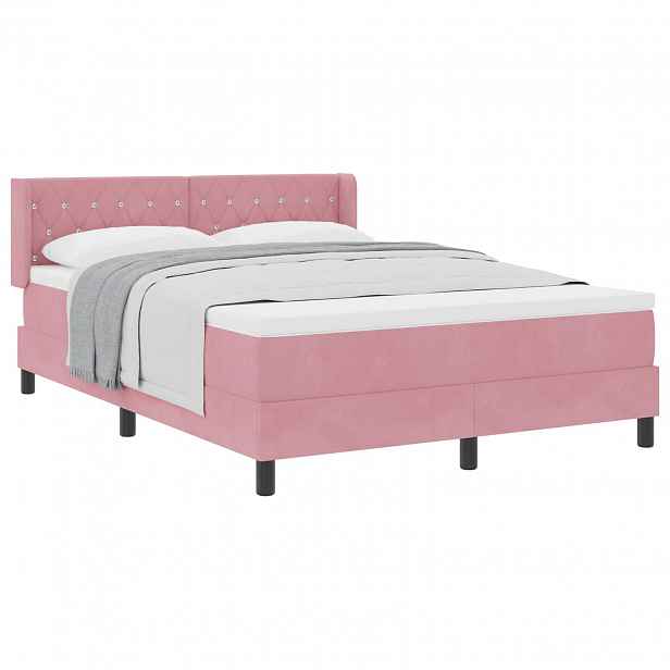 vidaXL Postel s boxspringem s čelo Růžová 190 x 140 cm samet