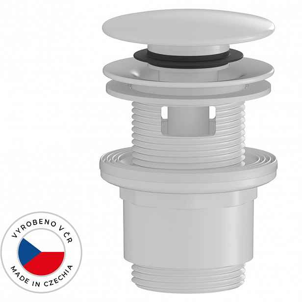 Umyvadlová výpusť - 5/4“ click-clack s přepadem - plast - 35/50mm - bílá lesklá