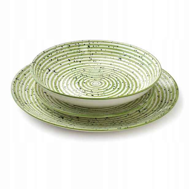 Jídelní Servis pro 6 osob 18 el Porcelán Bílo-zelený Stripes Green