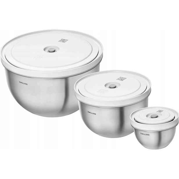 Zwilling Fresh & Save Sada 3 ocelových vakuových misek s víkem