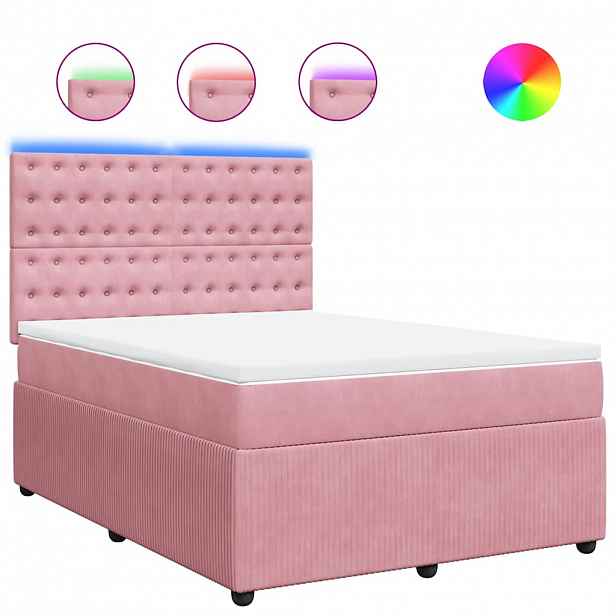 vidaXL Box spring postel s matrací růžová 160x200 cm samet