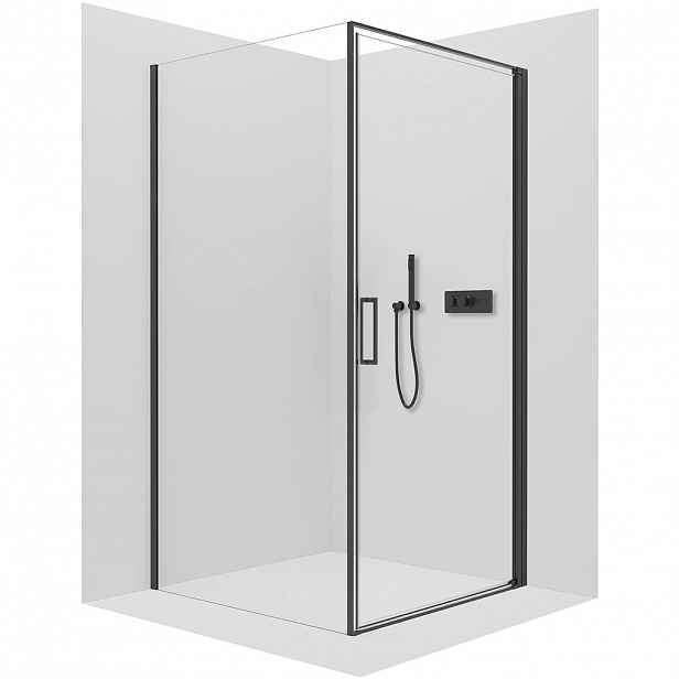 Sprchový kout Porte L/P - 8 mm - černá matná, transparentní sklo - 80x70x195 cm - otočný
