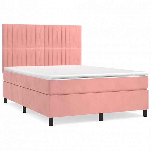 vidaXL Box spring postel s matrací růžová 140x190 cm samet
