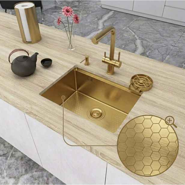 Dřez zlatý Honeycomb ocel Aisi 304 povrchová úprava Pvd Nano Nett NGS-5742