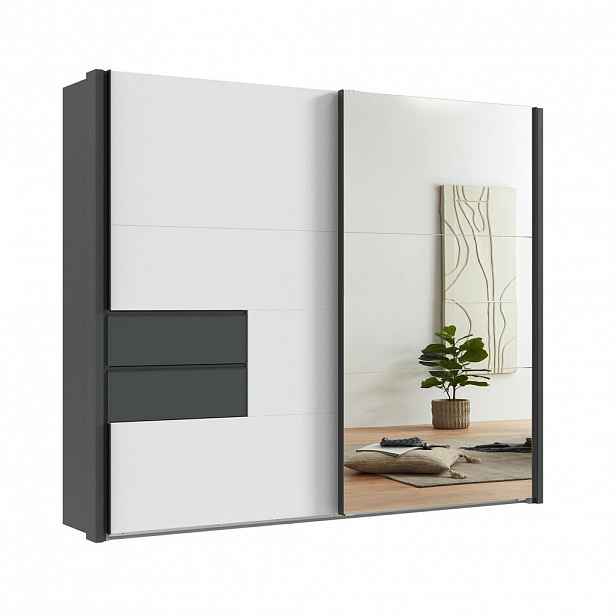 luma-home SKŘÍŇ S POSUVNÝMI DVEŘMI, 2dveřová, 262 × 216 × 65 cm (Š×V×H), korpus/rámeček/zásuvky v barvě grafit, dveře bílé/zrcadlové / 22059