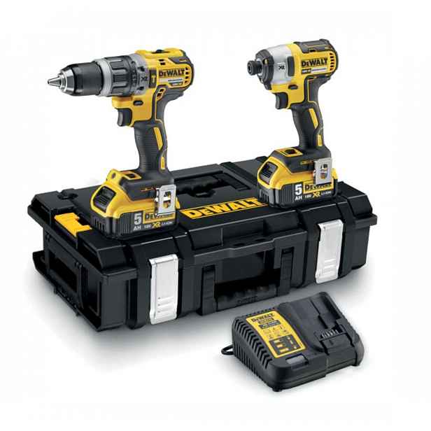 DeWALT - 18V AKU sada příklepové vrtačky a rázového utahováku, 2x aku 5,0 Ah XR, nabíječka DCK266P2