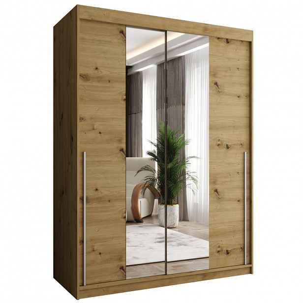 Home Collective SKŘÍŇ S POSUVNÝMI DVEŘMI se zrcadlem, šířka 150 cm, Artisan se stříbrným úchytem