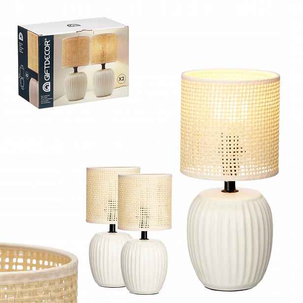 Sada Bílých Nočních Stolních Lamp, Keramický Stůl, Béžové Boho Stínidlo