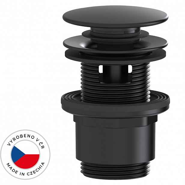 Umyvadlová výpusť - 5/4“ click-clack s přepadem - plast - 35/50mm - černá matná