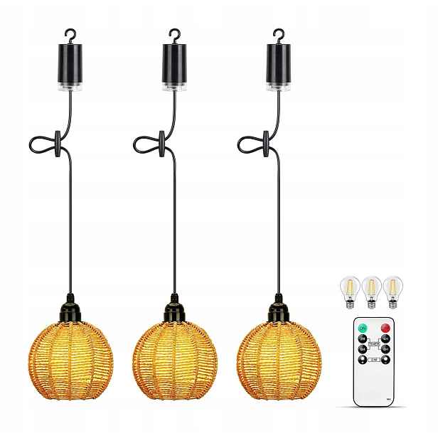 Venkovní zahradní lampy sada 3ks boho pletené beterie dálkový ovladač