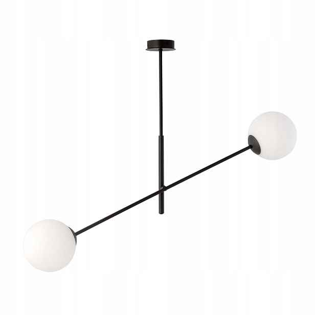 Závěsná lampa černá 2 skleněné bílé koule, nastavitelná, podélná, 102 cm Emibig
