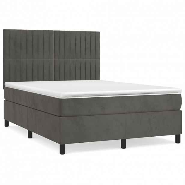 vidaXL Box spring postel s matrací tmavě šedá 140x200 cm samet