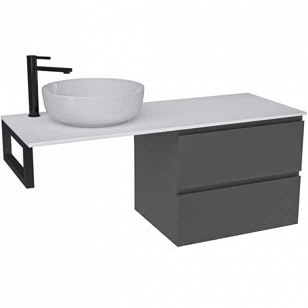 Koupelnová skříňka Carole - antracitová + deska z lit. mramoru Elanys - 12 mm + konzole černá - 120x49,2x46 cm