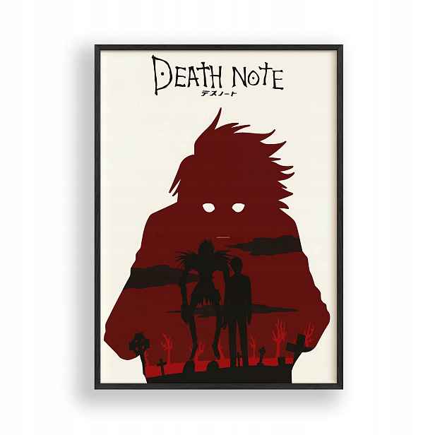 Obraz Death Note Ryuk Light Anime Plakát Rámeček Dřevěný Černý 30x42 cm