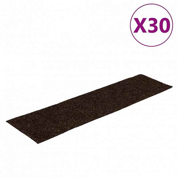 vidaXL Schodové rohože samolepicí 30 ks 76 x 20 cm hnědé obdélníkové