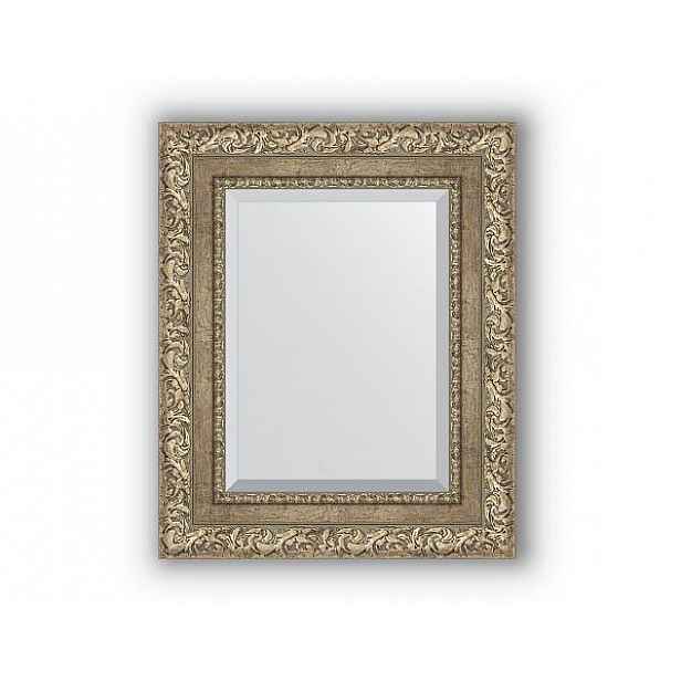 Zrcadlo s fazetou v rámu, ornament antické stříbro BY 3357 45x55 cm