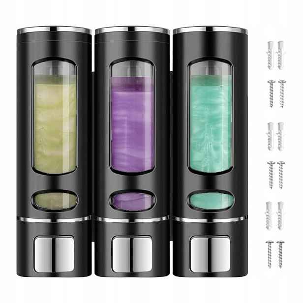 3x Ruční dávkovač mýdla sprchový gel nástěnný bez vrtání 400 ml