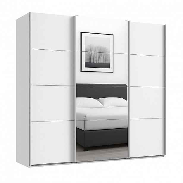 luma-home SKŘÍŇ S POSUVNÝMI DVEŘMI, 3dveřová, šířka 225 cm, výška 208 cm, hloubka 64 cm, bílá, s jedním zrcadlovým křídlem / 22518