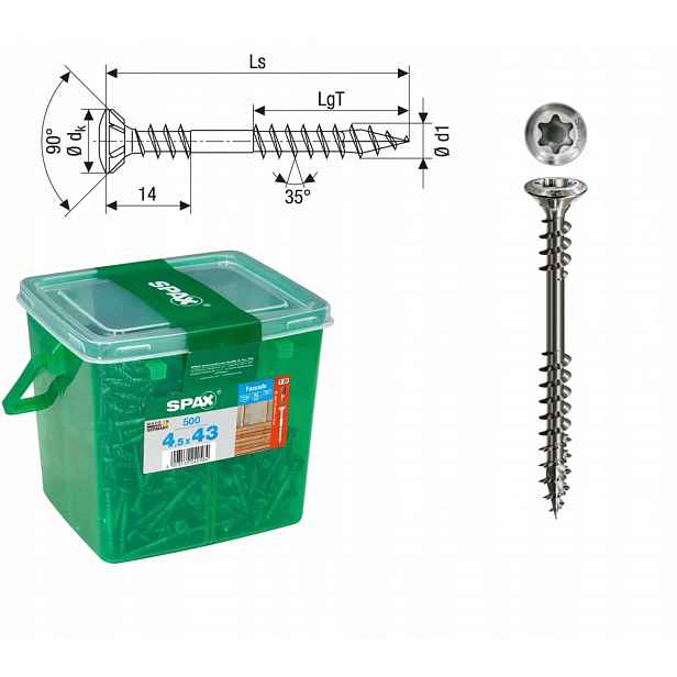 Šroub do fasádní desky, ocel A2 HKB/Spax 4,5 x 43 mm 500 ks