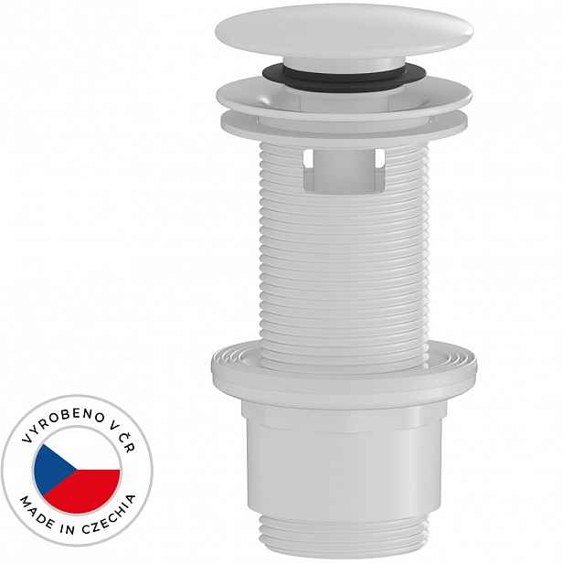 Umyvadlová výpusť - 5/4“ click-clack s přepadem - plast - 67/82mm - bílá lesklá